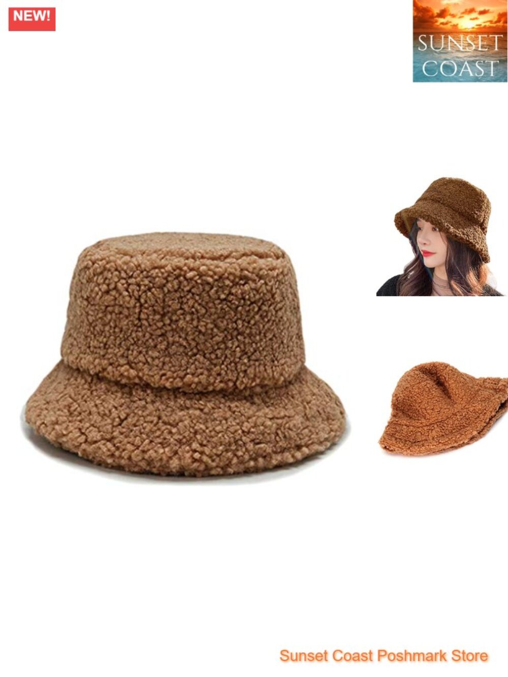 Faux Fur Shearling Bucket Hat Warm Winter Fisherman Cap